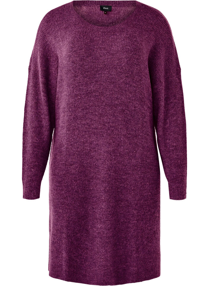 Long sleeved rib knit dress, Potent Purple Mel., Packshot image number 0