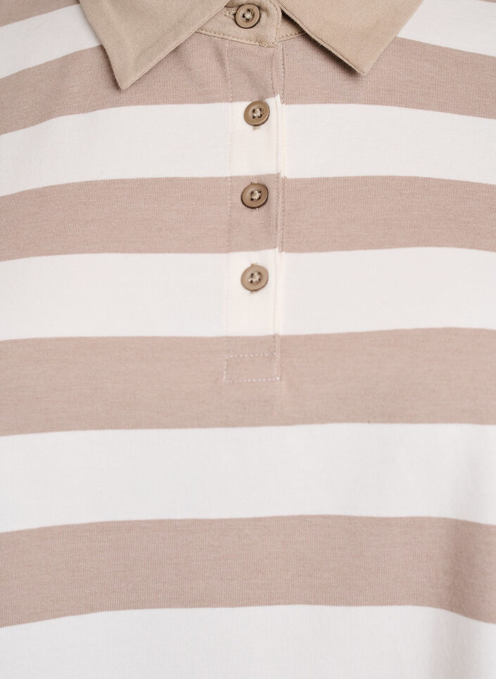 Long-sleeved polo shirt with stripes, Beige, Packshot image number 2