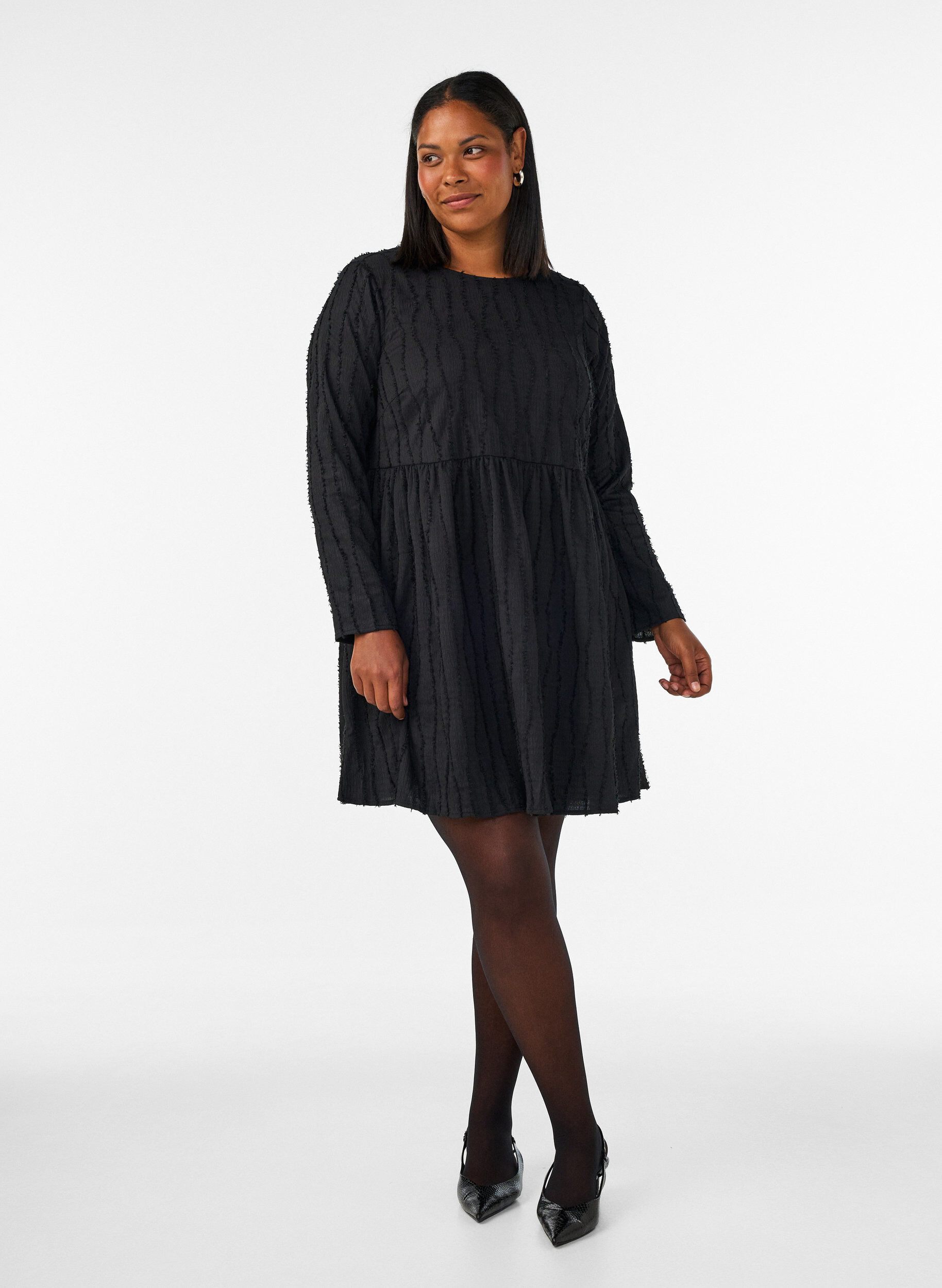 ZizzifashionShort jersey dress with a wavy textured pattern, Black, Model image number 1