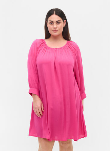 Viscose tunic with 3/4 sleeves, Magenta, Model image number 0