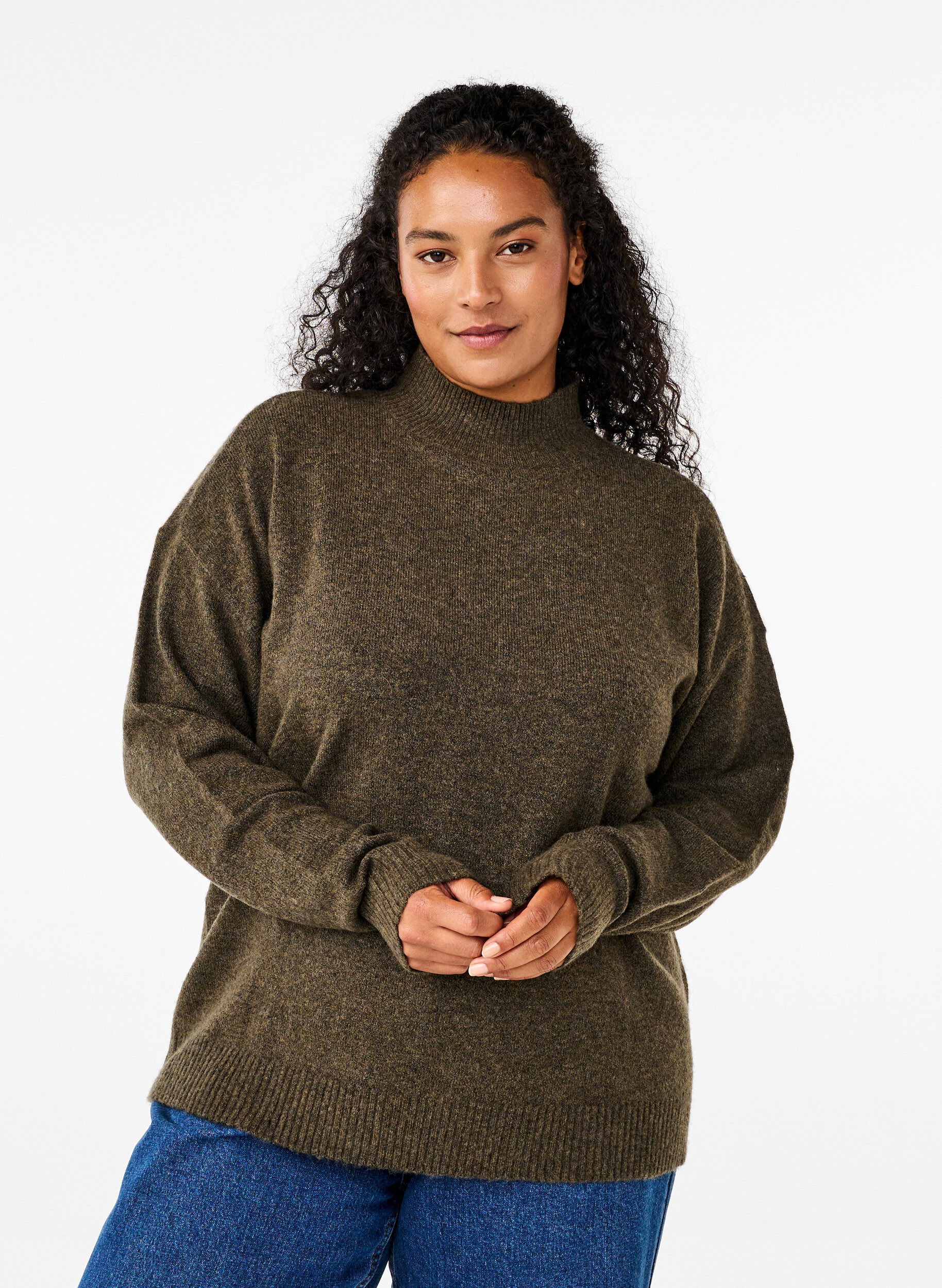 Zizzifashion Knitted wool blouse with high neck, Sea Turtle Mel., Model image number 0