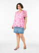 Floral blouse with a frill collar and peplum effect, Pink, Model image number 1