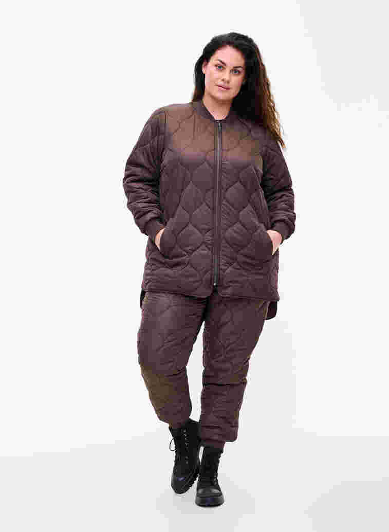 Quilted thermal jacket with zip, Black Coffee, Model image number 2