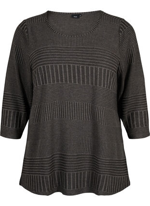 Blouse with 3/4 sleeves and striped pattern, Dark Grey Melange, Packshot image number 0