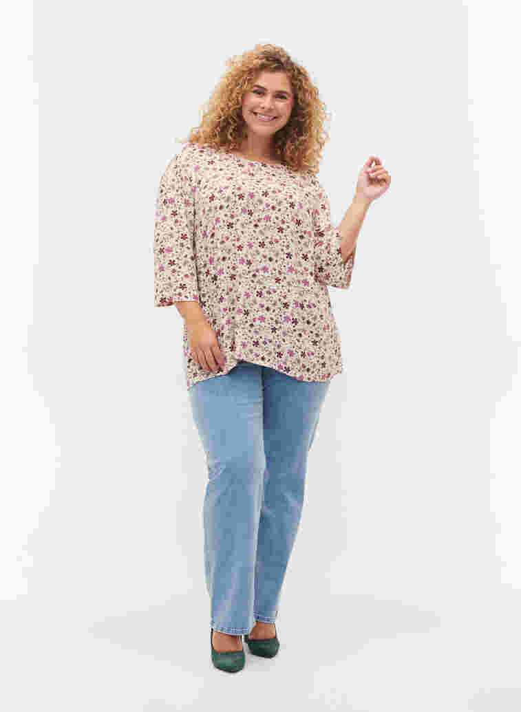 Viscose blouse with floral print, White Flower, Model image number 2