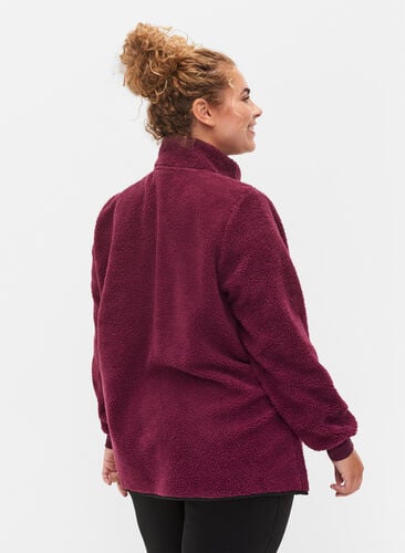 Teddy cardigan with chest pocket, Amaranth, Model image number 1