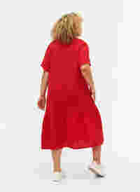 Waist dress with short sleeves in cotton, Barbados Cherry, Model