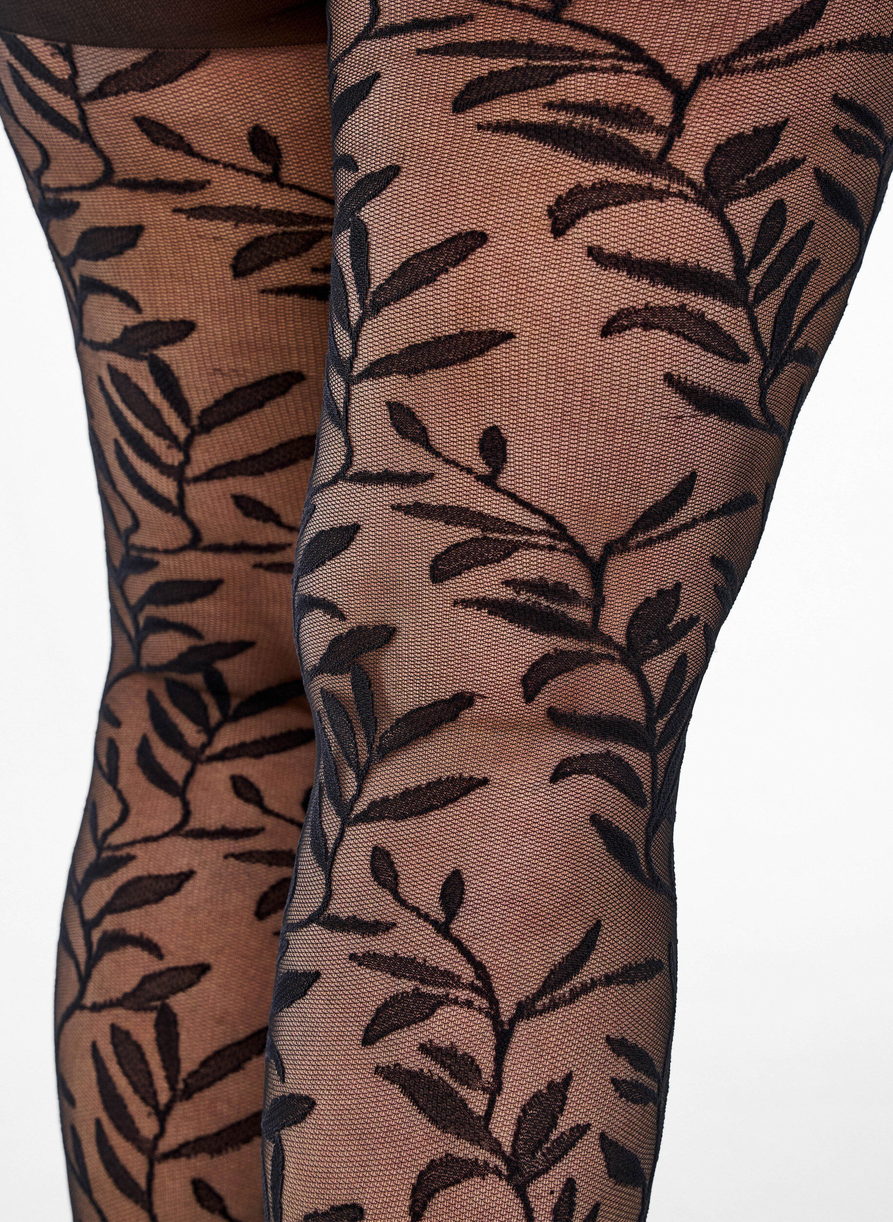 Zizzifashion 25 denier tights with leaf pattern, Black, Packshot image number 3