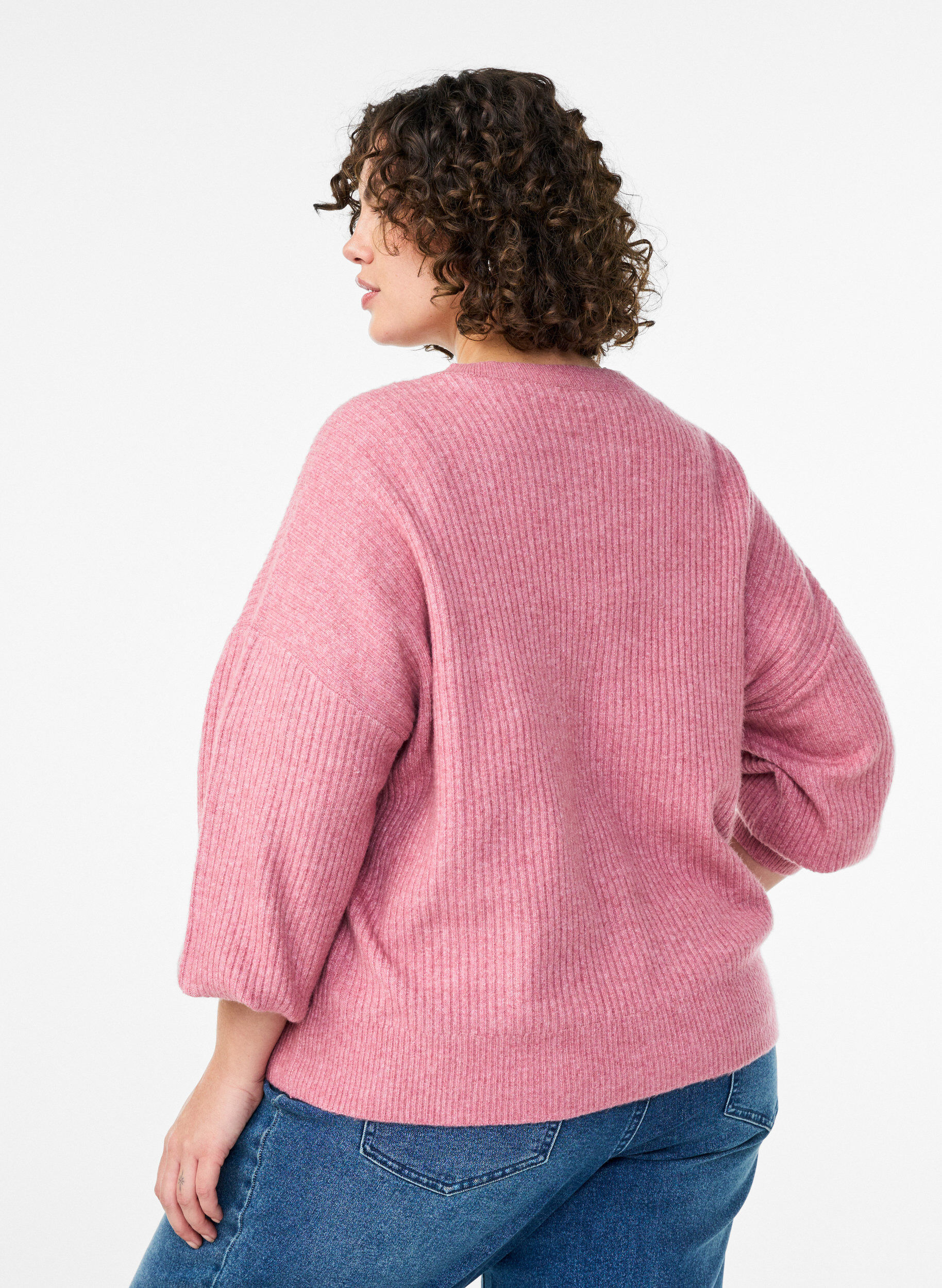 ZizzifashionRibbed cardigan with buttons, Rose, Model image number 2