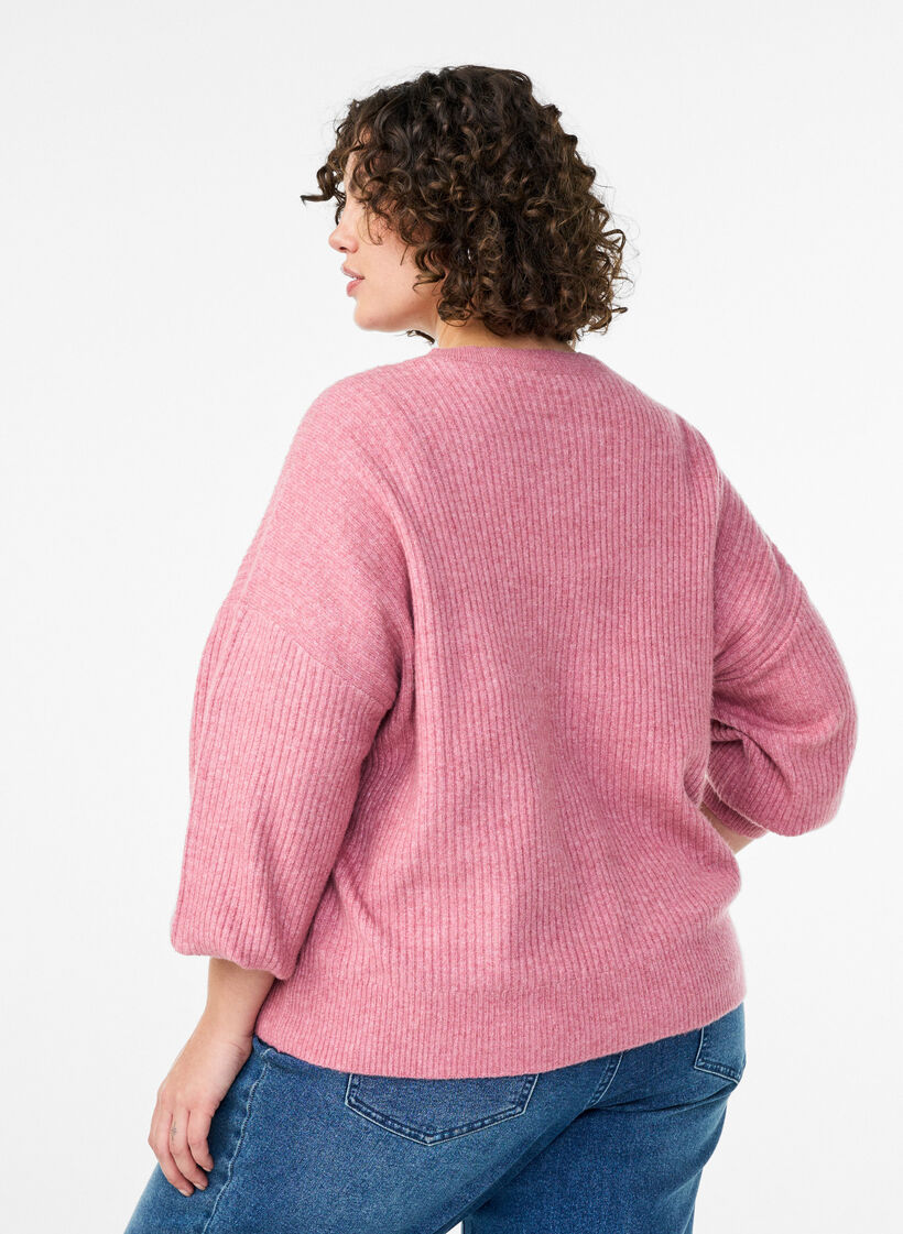 Ribbed cardigan with buttons, Rose, Model image number 2