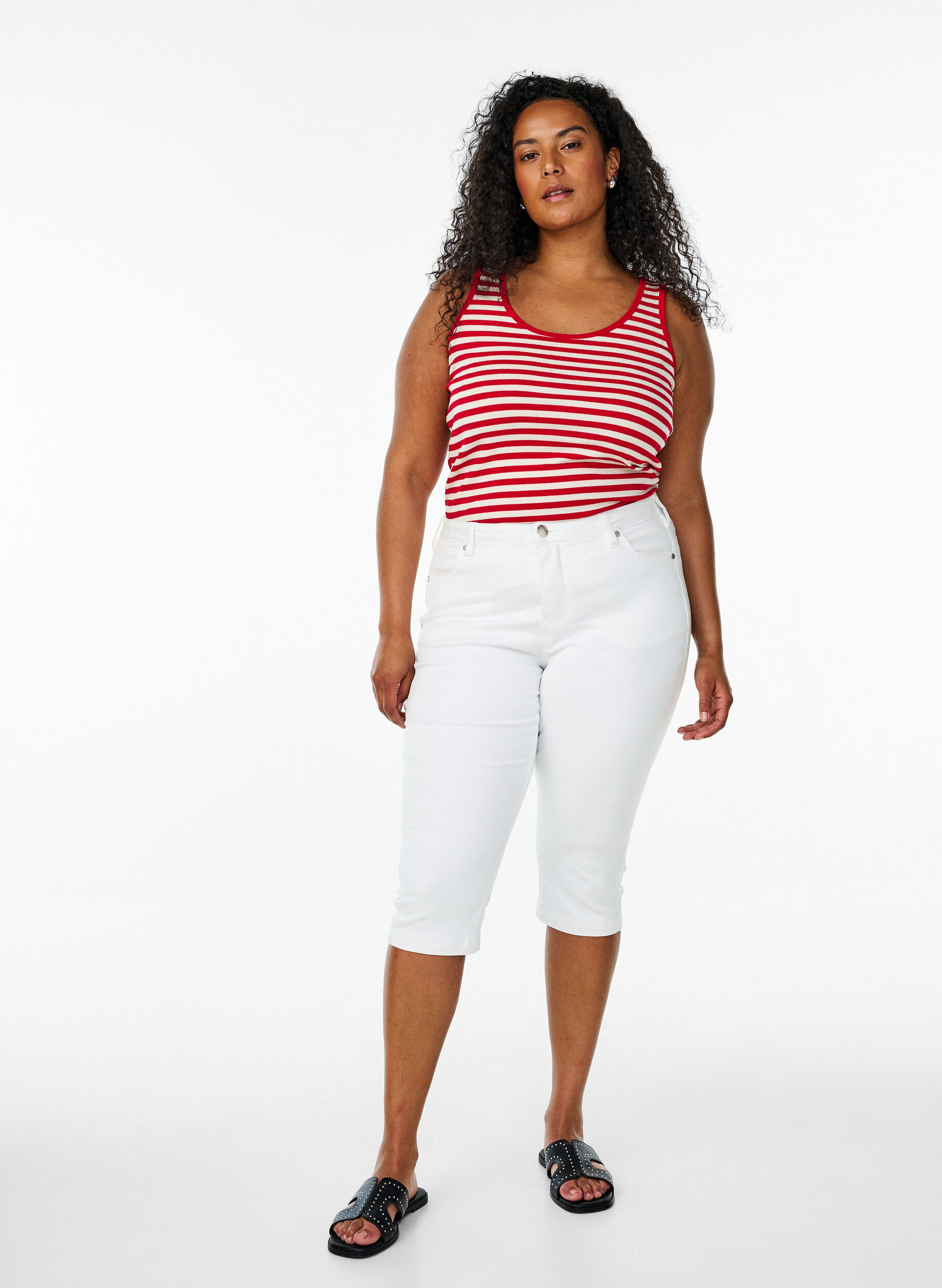 ZizzifashionStriped tank top with a rib structure, Red, Model image number 1