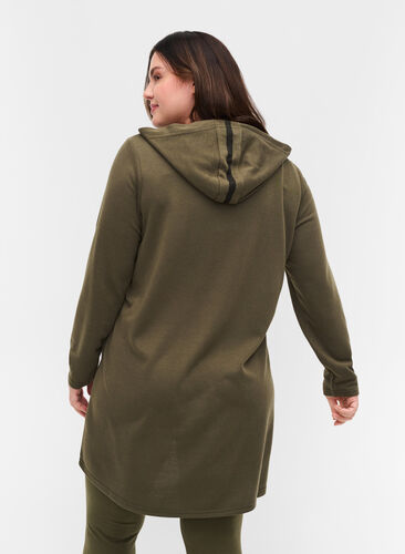 Long sweatshirt with v-neck and hood, Ivy Green, Model image number 1