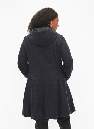 Checkered coat with wool, Dark Grey Melange, Model image number 1