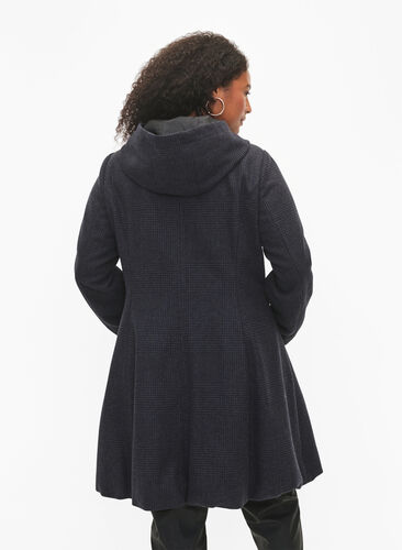 Checkered coat with wool, Dark Grey Melange, Model image number 1