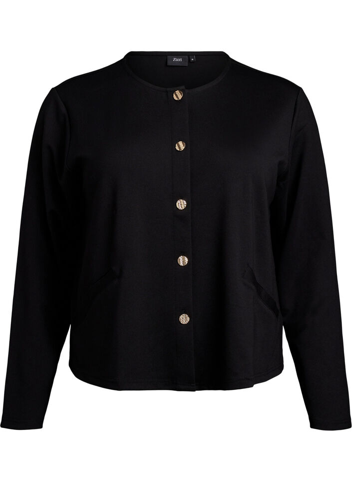 Cardigan with decorative buttons and long sleeves, Black, Packshot image number 0