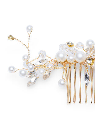 Hair comb with beads and rhinestones, Pearl, Packshot image number 2