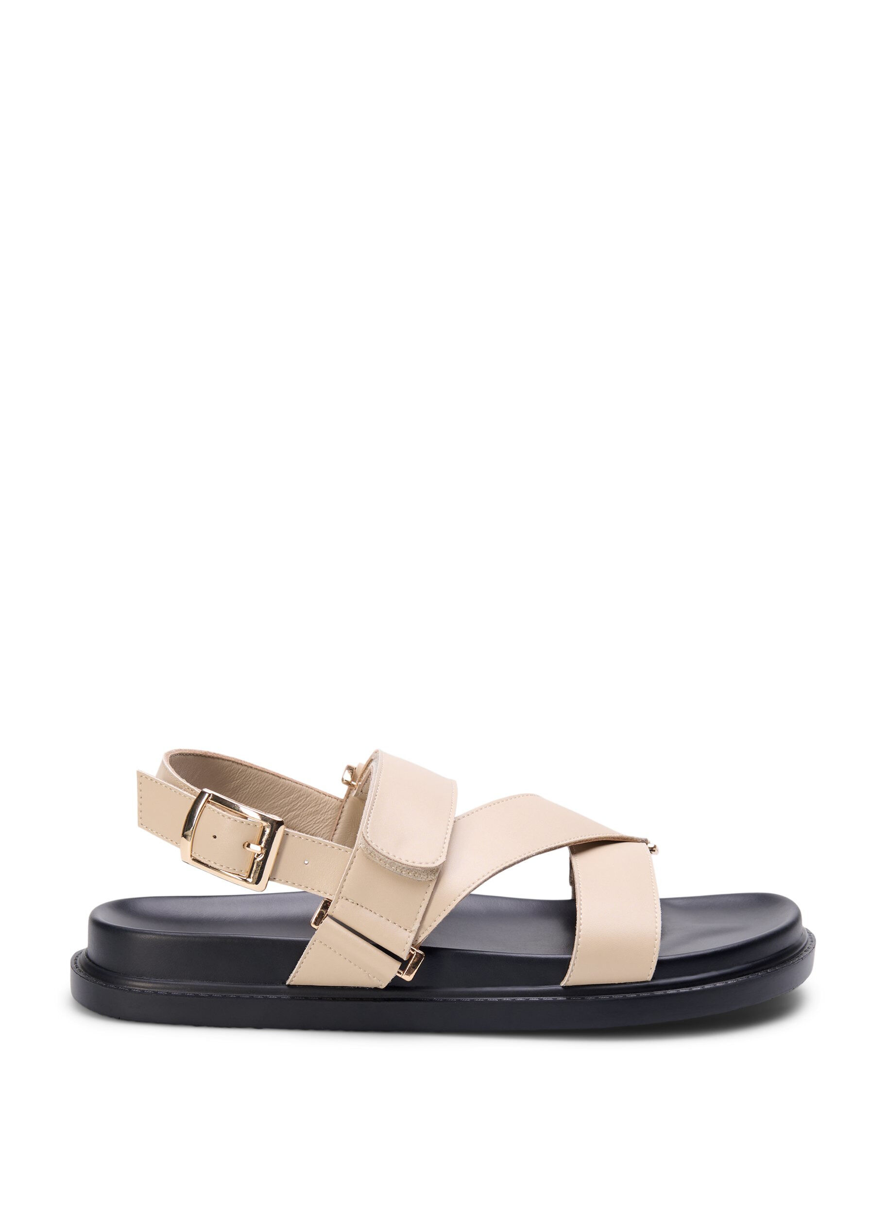 Zizzifashion Wide fit - Leather sandal with adjustable straps, Beige, Packshot image number 0
