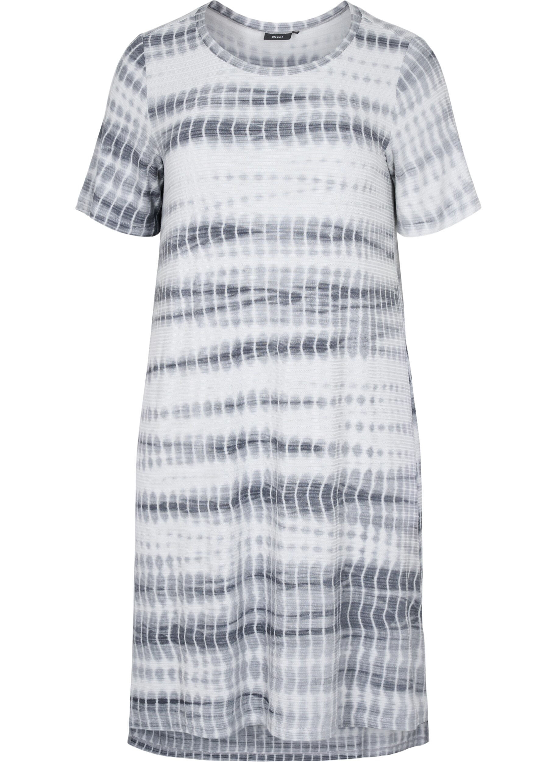 Zizzifashion Short-sleeved viscose dress with tie-dye print, White, Black Tie Dye, Packshot image number 0