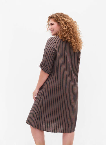 Striped cotton dress with 3/4 sleeves, Falcon/Navy Stripe, Model image number 1