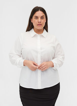 Organic cotton shirt with collar and buttons, White, Model image number 0