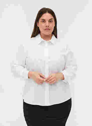 Organic cotton shirt with collar and buttons, White, Model image number 0