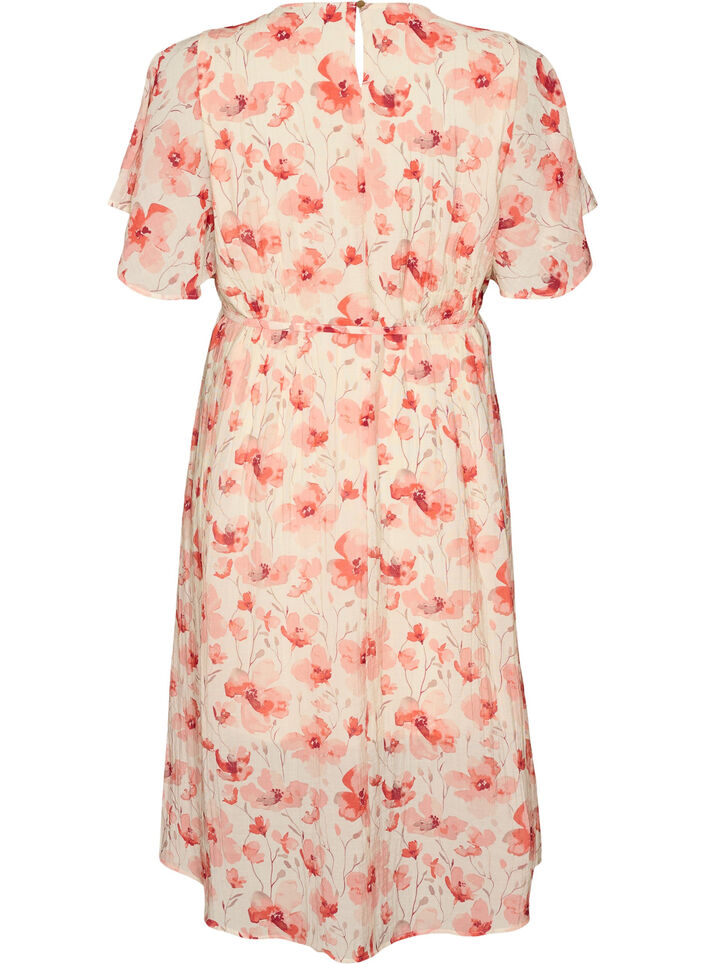 Ankle-length dress with flutter sleeves and a tie-waist, Rose, Packshot image number 1