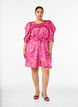 Floral dress with puff sleeves and tie-belt, Pink, Model image number 1