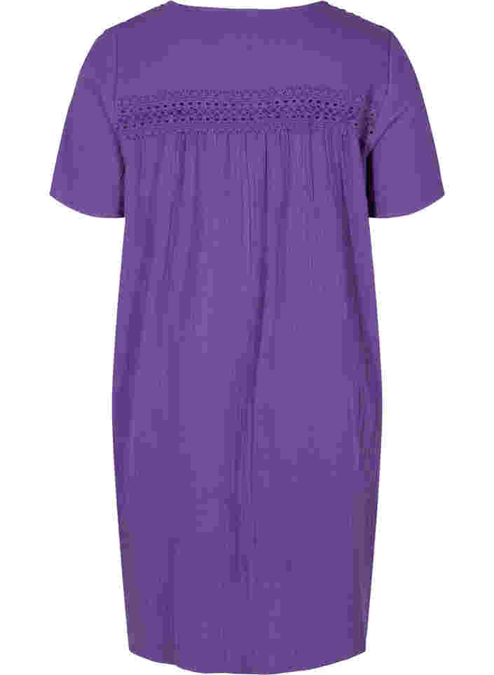 Short-sleeved cotton dress with lace details, Violet Indigo, Packshot image number 1