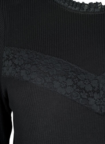 Pregnancy blouse with lace and long sleeves, Black, Packshot image number 2