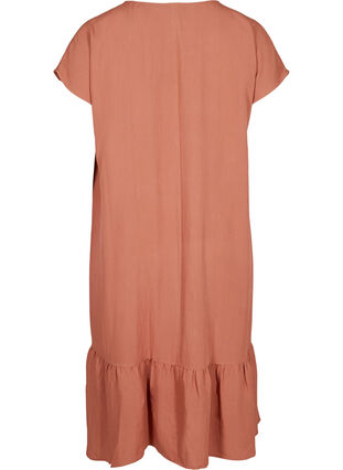 Short-sleeved viscose dress with v-neck, Copper Brown, Packshot image number 1