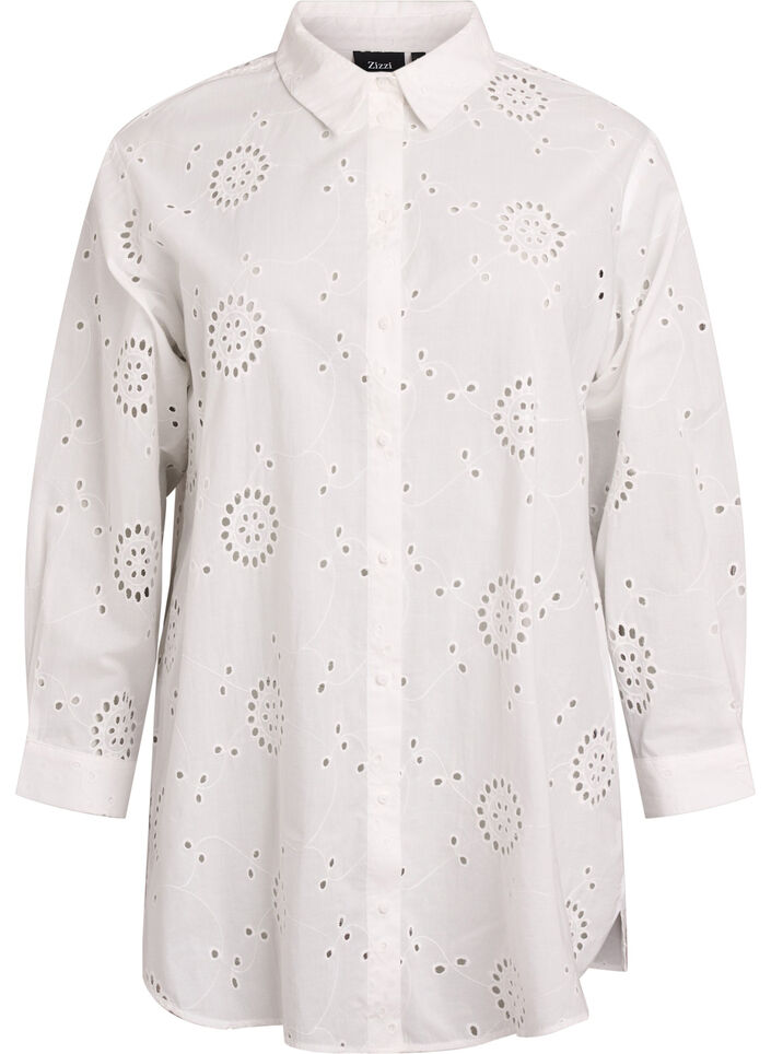 Cotton tunic with broderie anglaise, White, Packshot image number 0