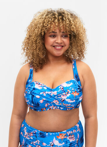 Printed bikini top, Bright Blue Print, Model image number 0