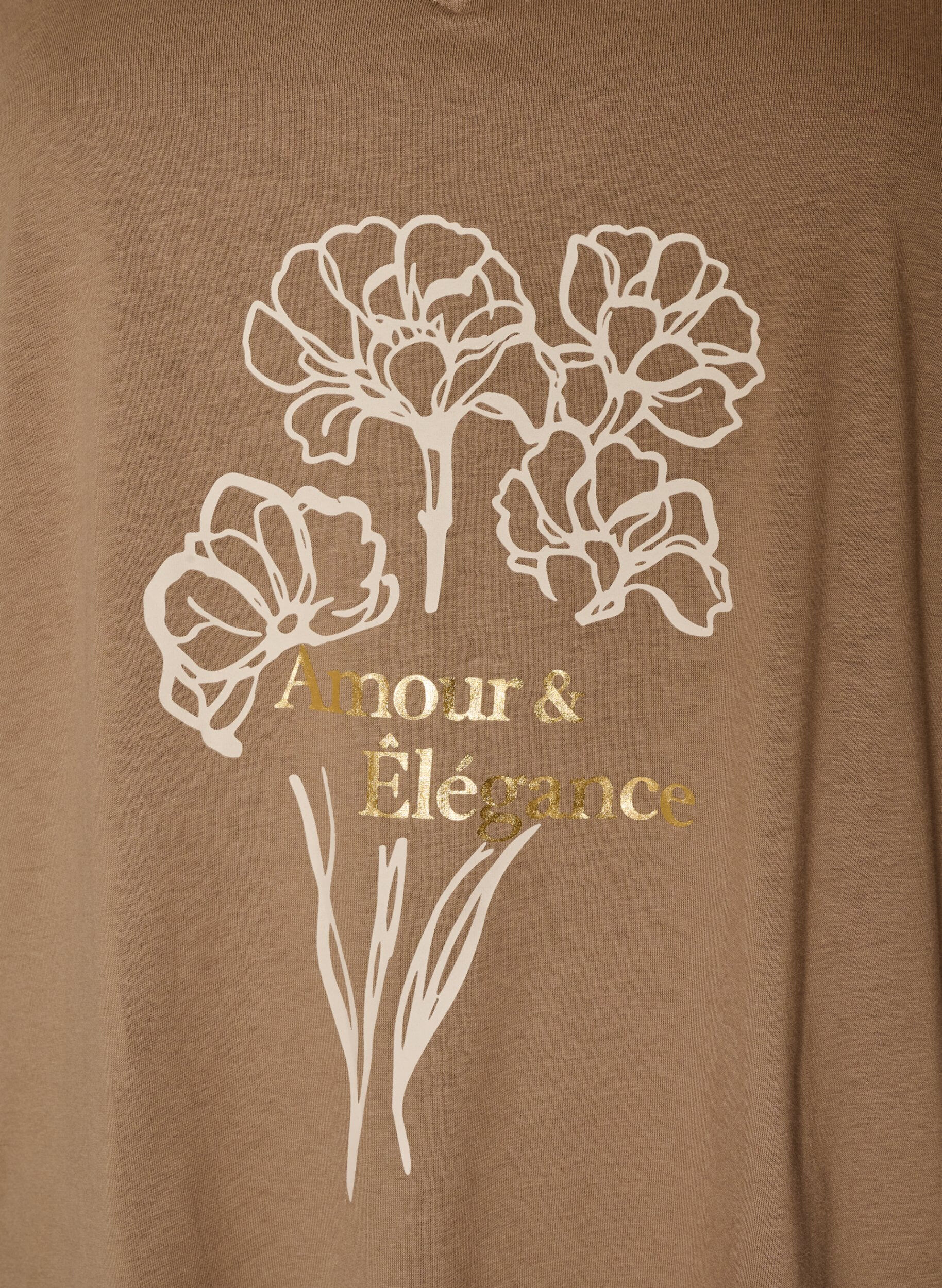 ZizzifashionCotton T-shirt with front print and V-neck, Brown, Packshot image number 2