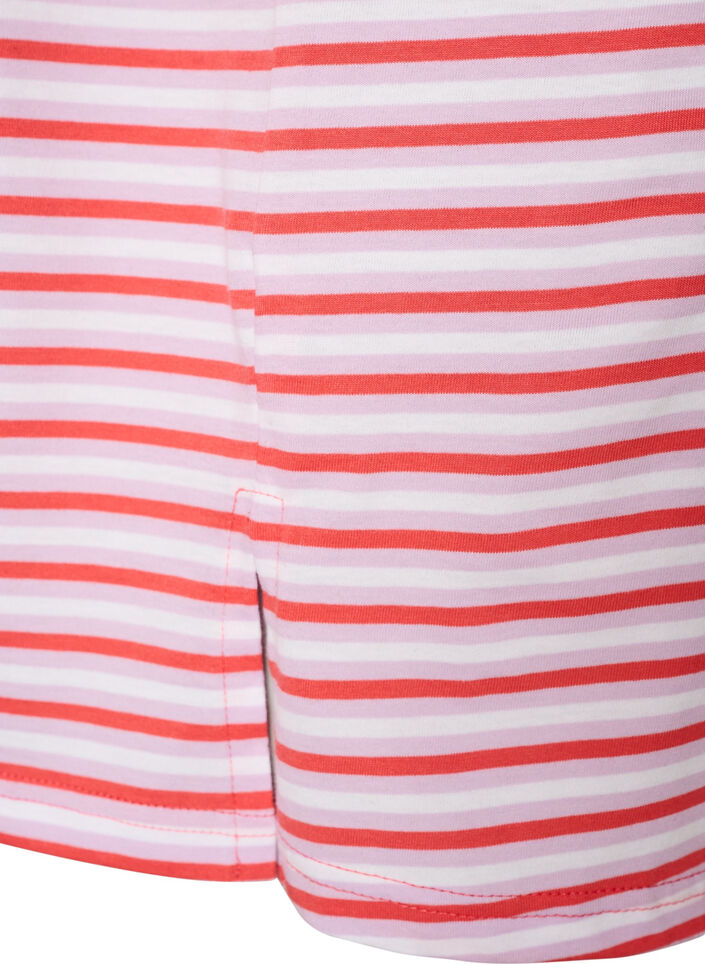 Long oversized striped T-shirt in organic cotton, Purple, Packshot image number 3