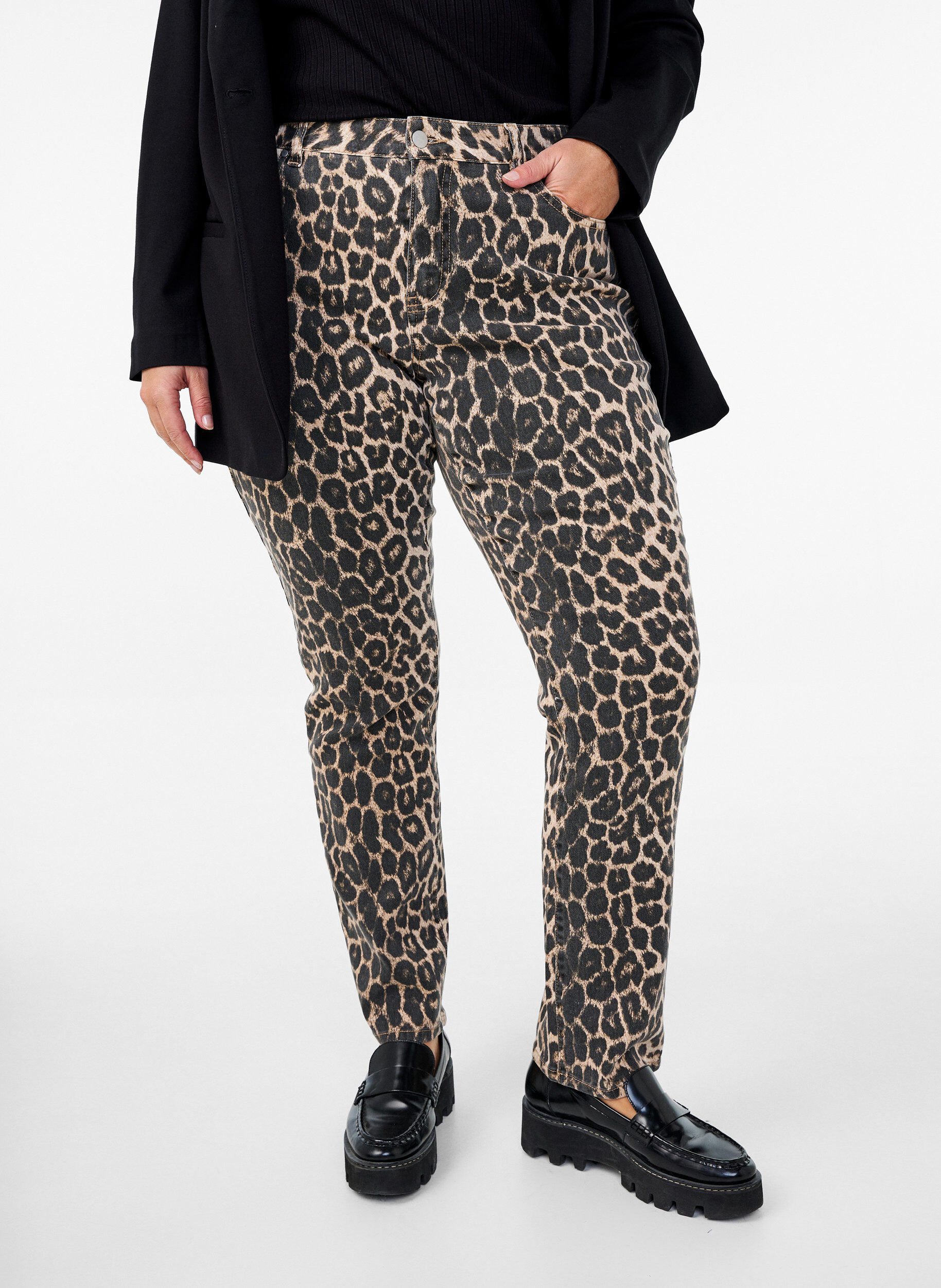 Zizzifashion Emily jeans with leopard print, Brown, Model image number 2
