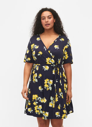 plus size short wrap dress Women Plus Size V Neck Wrap Dress Casual High Waist A Line Short Sleeves Midi Dress with Belt