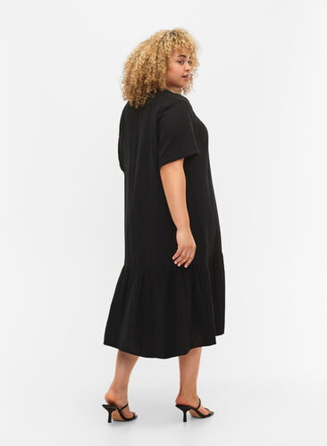 Waist dress with short sleeves in cotton, Black, Model image number 1