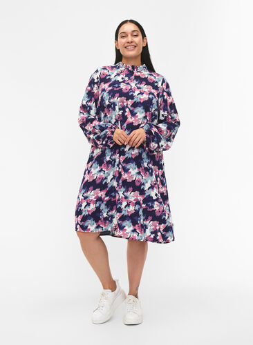 FLASH - Long sleeve dress with print, Evening Blue Water, Model image number 2