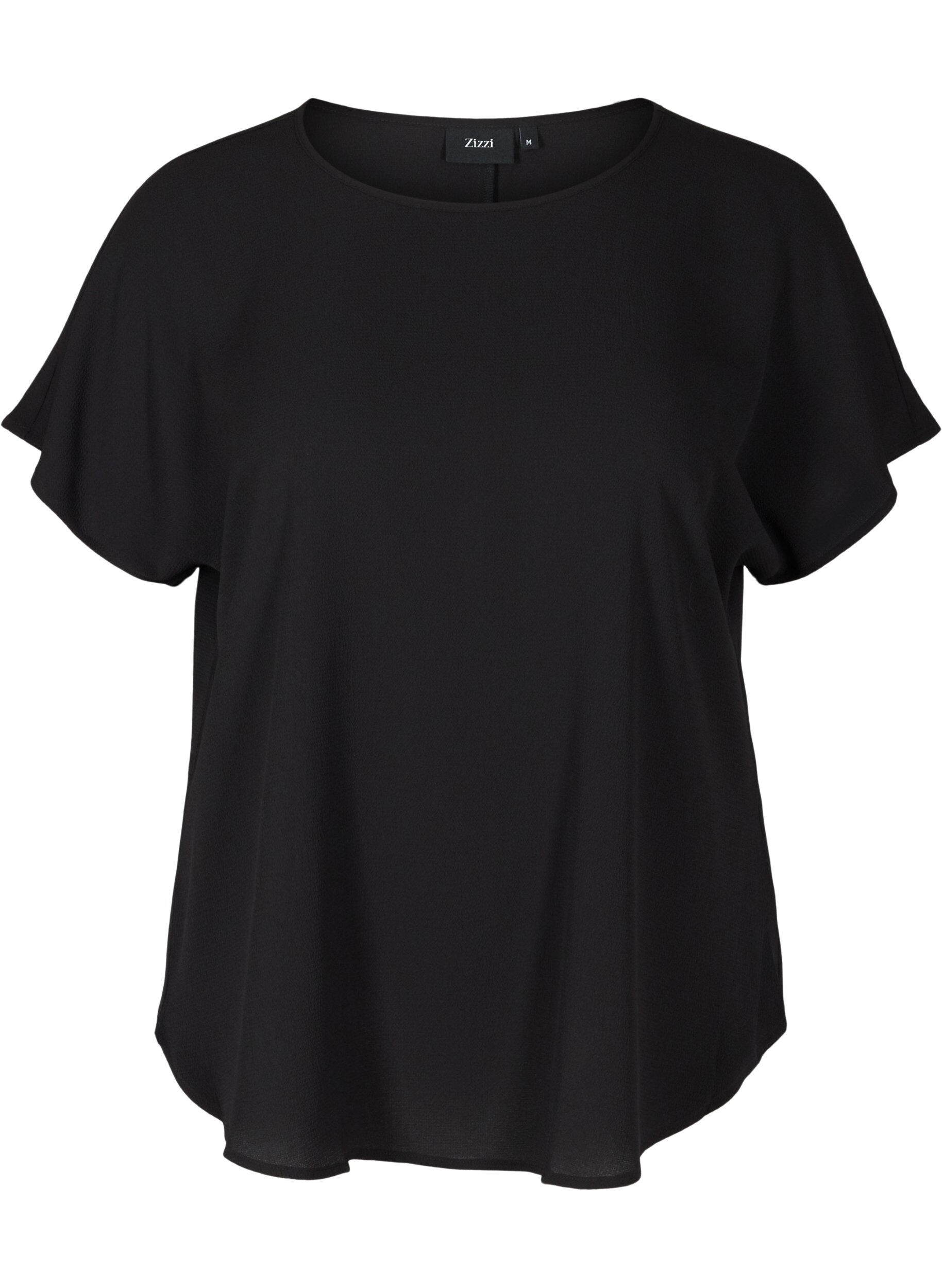 Blouse with short sleeves and a round neckline