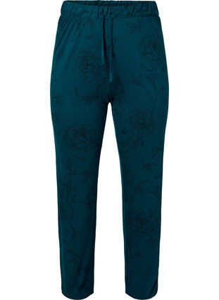 Viscose pyjama pants with floral print, Deep Teal Flower, Packshot image number 0