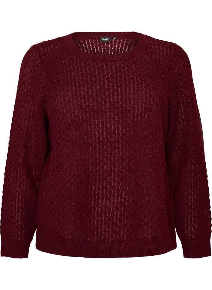 Knitted blouse with a textured openwork pattern, Red, Packshot image number 0
