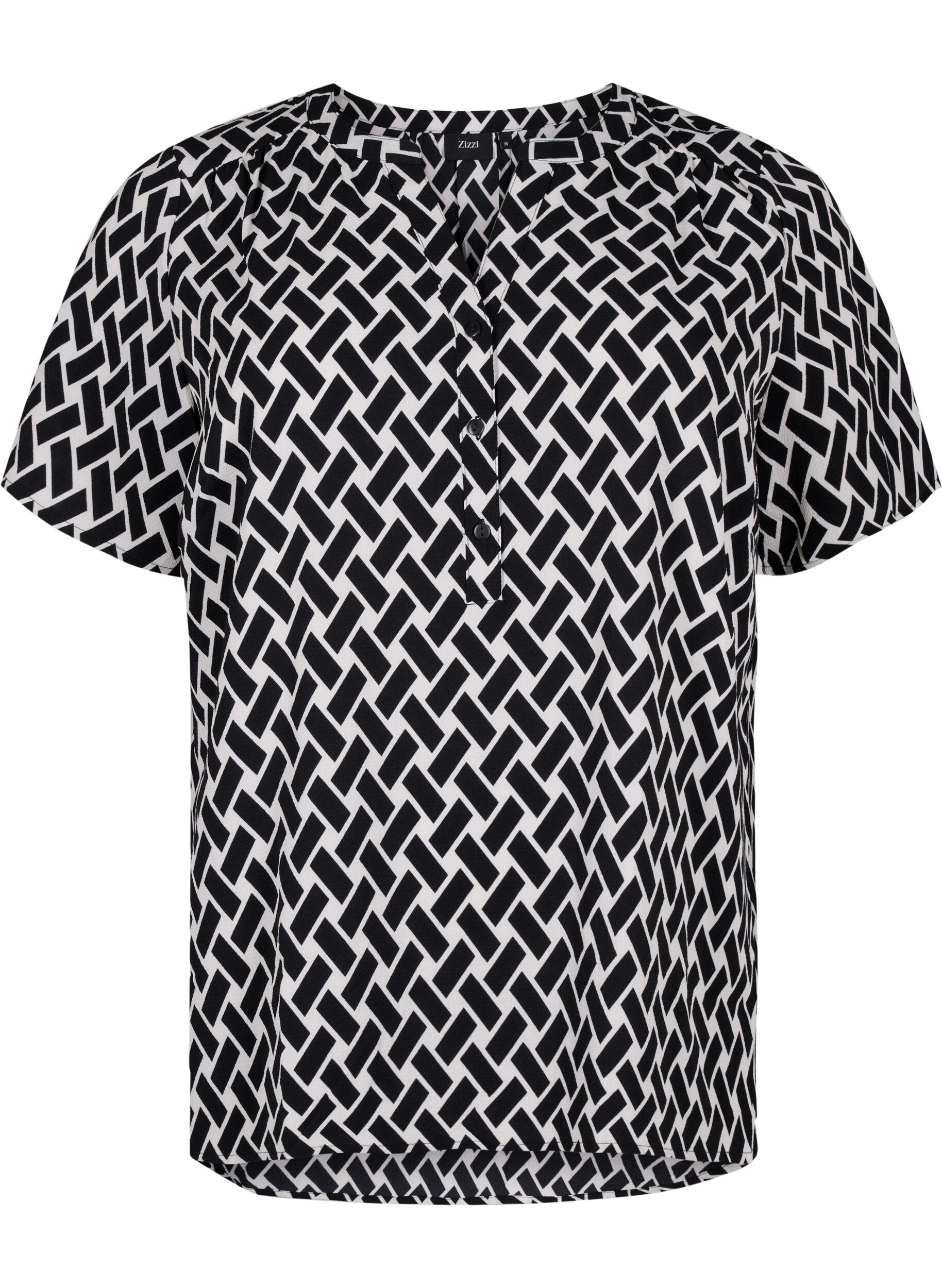 Zizzifashion Blouse with short sleeves and v-neck, Black, Packshot image number 0