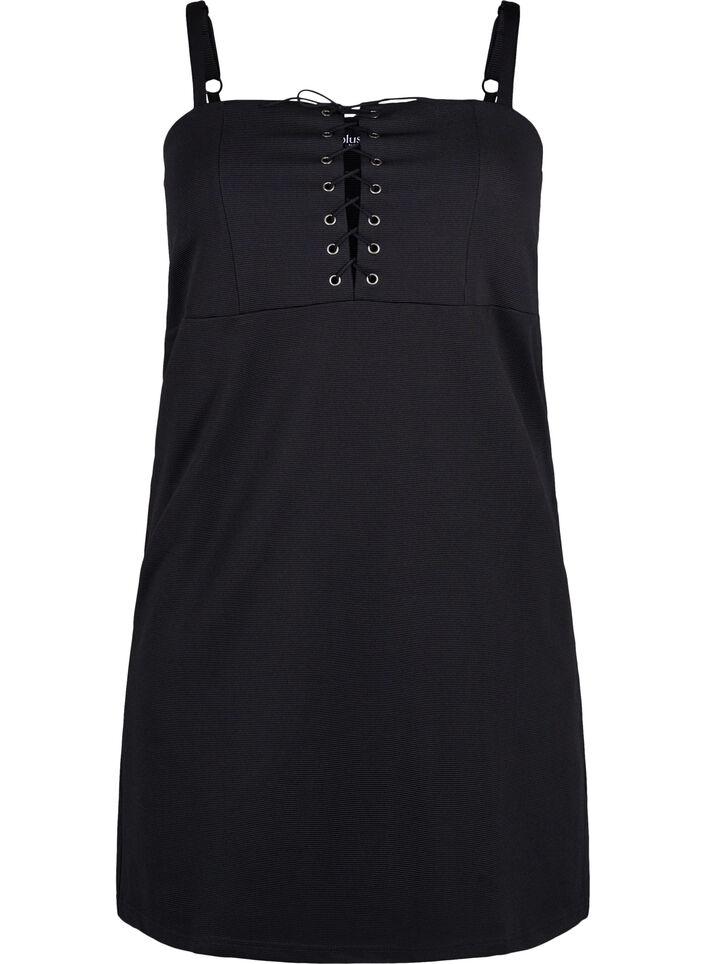 Form-fitting dress with cord detail, Black, Packshot image number 0