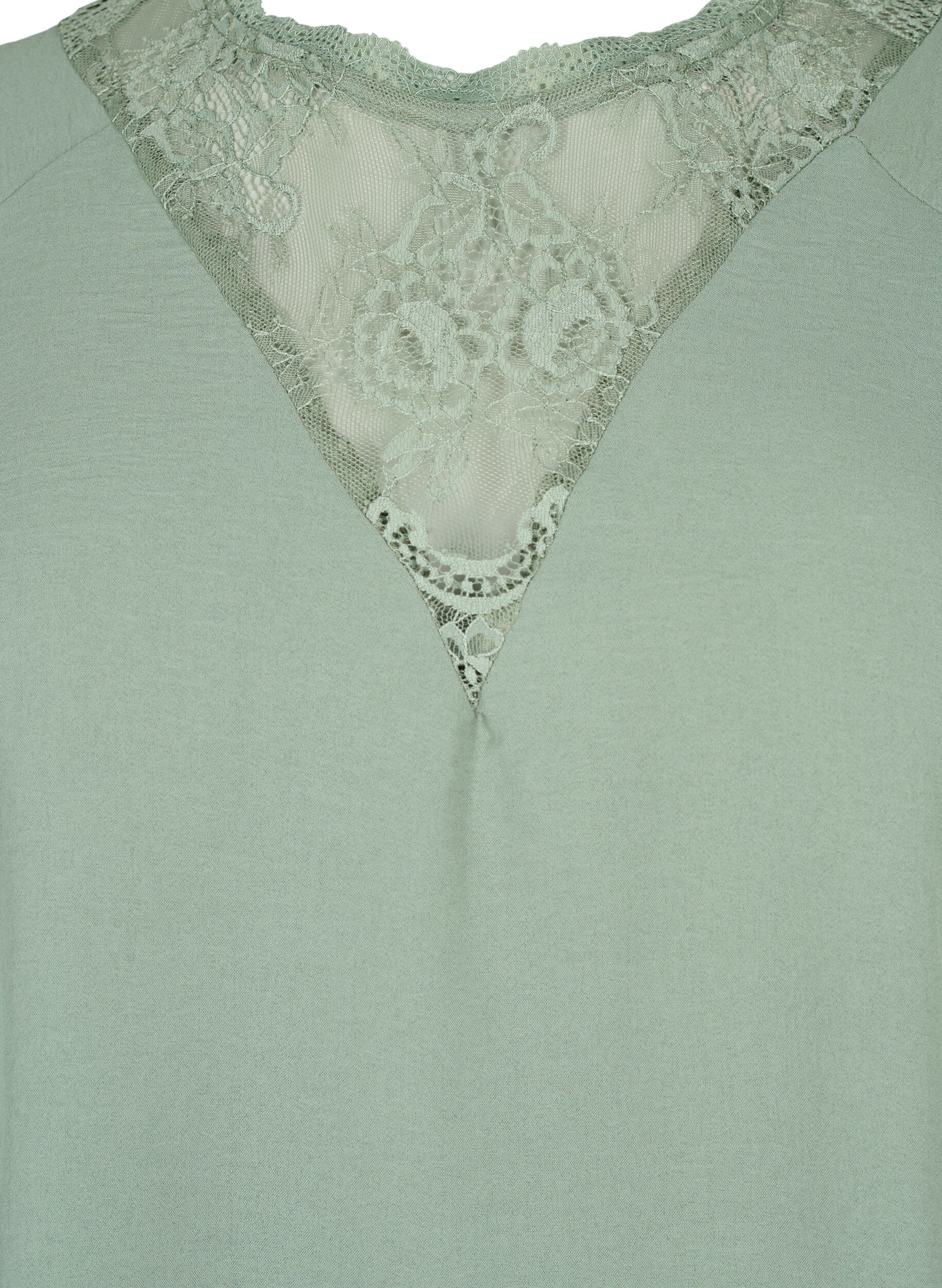 Zizzifashion Short-sleeved blouse with lace, Lily Pad, Packshot image number 2