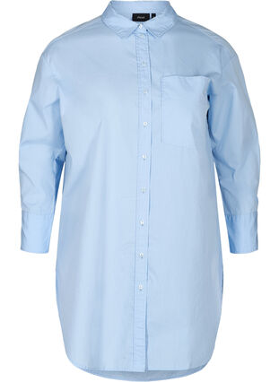 Long cotton shirt with chest pockets, Blue Heron, Packshot image number 0