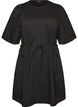 Cotton dress with broderie anglaise sleeves and a tie-waist, Black, Packshot image number 0