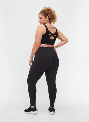 Cropped gym leggings with wide pocket, Black, Model image number 1