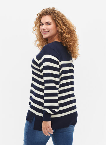 Striped viscose blouse, Navy Blazer Comb, Model image number 1