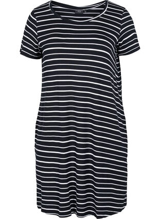 Short-sleeved dress, Black w. Stripe, Packshot image number 0