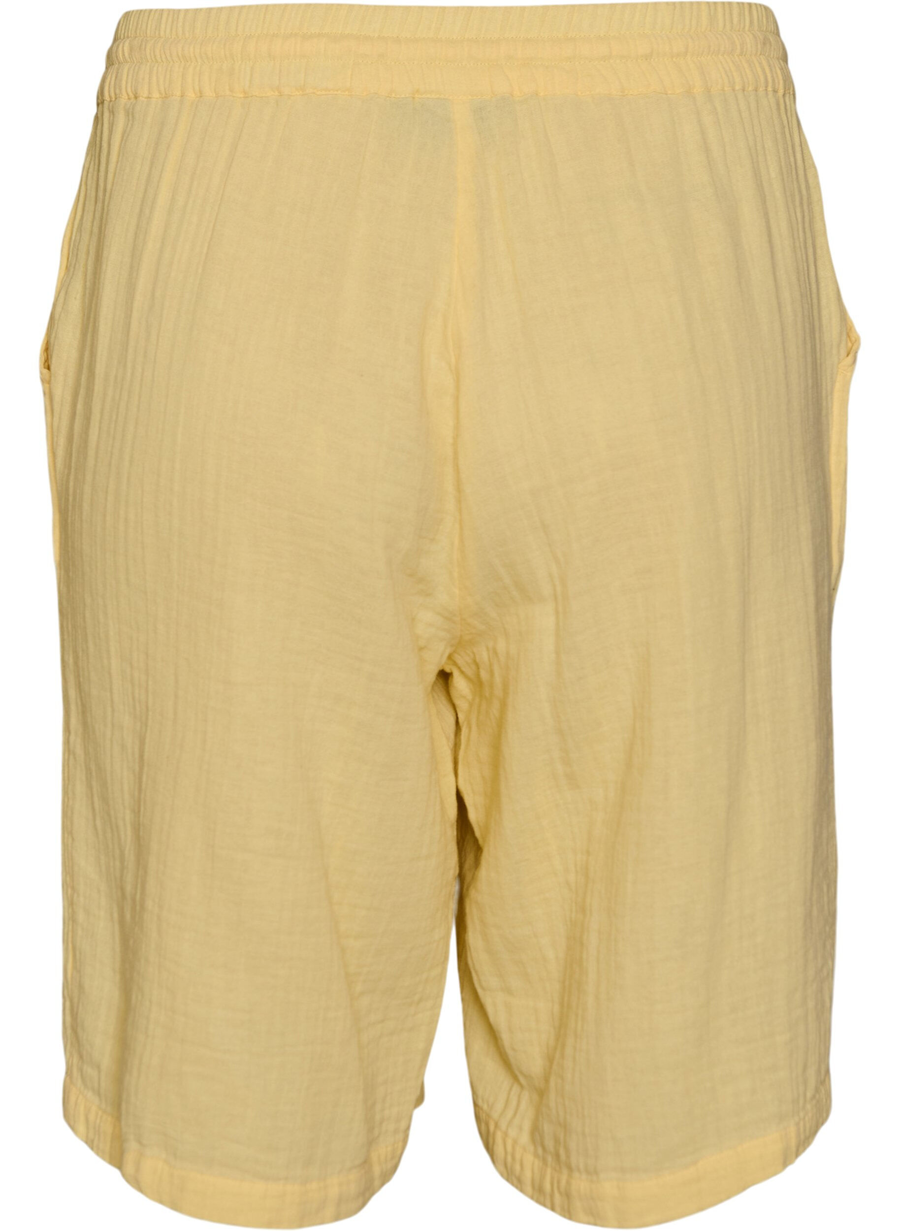 Zizzifashion Loose cotton muslin shorts with a high waist, Yellow, Packshot image number 1